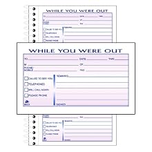 Adams Phone Message Book, 8.5 x 5.25 Inch, Spiral Bound, 2-Part, Carbonless, 3 Messages per Page, 300 Sets, White and Canary (SC8603D)