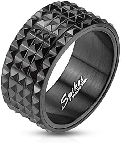 Janestore Fashion 316L Stainless Men 10Mm Black Spiked Spinning Center Band Ring Size 9-14