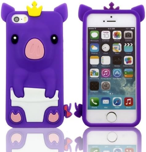 LETOiNG-5GJ#03 Silicone 3D Pig Design Case / Skin / Cover for iPhone 5/5S-Purple Color
