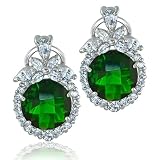Bling Jewelry Sterling Silver Round Faceted CZ Emerald Earrings