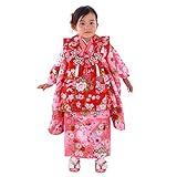 「【50】ピンク地に花車と牡丹/被布：赤」七五三 着物 3歳 被布着物7点セット