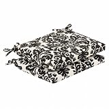 Pillow Perfect Outdoor Black/Beige Damask Seat Cushion, Squared, 2-Pack