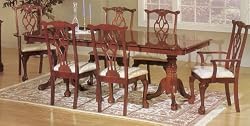 7pc Chippendale Double Pedestal Table/ Side, Arm Chairs