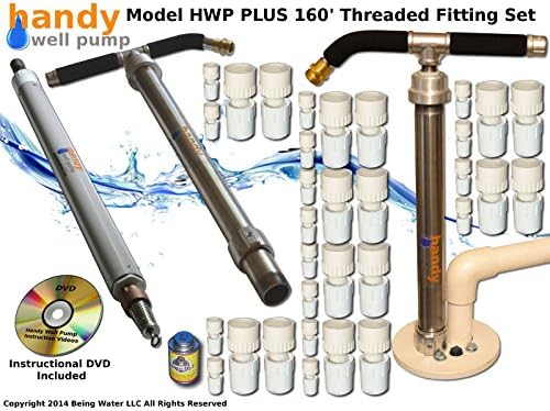 Handy Well Pump Model HWP-Stainless Steel Hand Well Pump Kit, PLUS 160' Threaded Adapter Fitting Set.