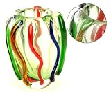 100% Handcraft Murano Glass Art Glass Vase Mouth Blown Art Rainbow Swirl Sprial Vase