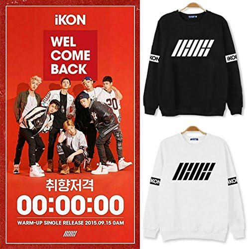 KPOP IKON BOBBY Round neck Coat Long sleeve unisex Hoodie Sweatshirt(M, Black)