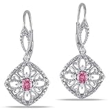 10K White Gold, Pink and White Diamond Earrings, (.5 cttw, GH Color, I2-I3 Clarity)