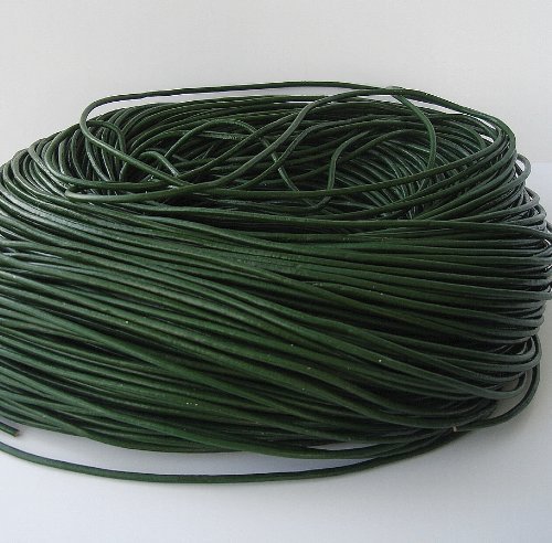 BeadsTreasure 15 Ft of Dark Green Genuine Leather Cord Round 2 mm Diameter.