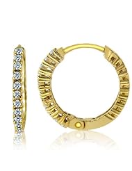 14K Yellow Gold Prongs Diamond Huggie Hoop Earrings (1/4cttw, SI Clarity, H Color)