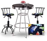 Chrome Bar Table & 2 Black Adjustable 24"-29" Old Car Oldsmobile Fabric Sea ....