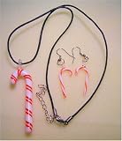Handmade Lampwork Candy Cane Necklace and Earring Set; Christmas
