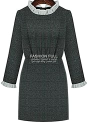 Checkered Print Winter Polyester/Wool   Dress With Ruffles