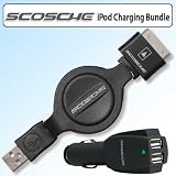 Scosche IPUSBKR Sleeksync Retractable USB 2.0 Cable for Ipod and Iphone Bundle With Scosche USB12V2 Dual USB Car Charger