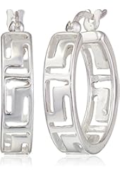 Sterling Silver Greek Key Cut-Out Hoop Earrings