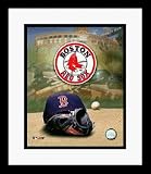 Boston Red Sox MLB Team Logo and Baseball Cap Collage Framed 8 x 10 Photograph
