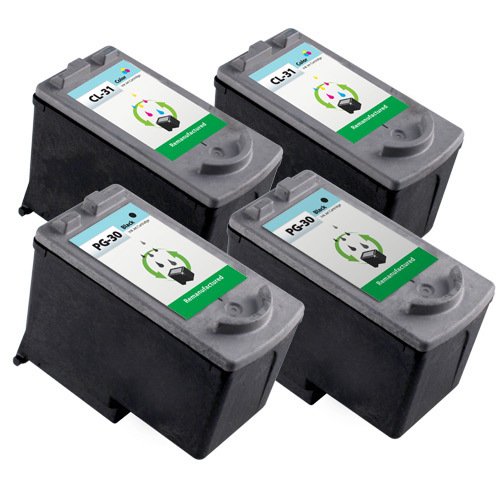 Remanufactured Canon PG-30 & CL-31 Ink Cartridges: 4-Pack (2Bk + 2C) for use with Canon PIXMA iP1800 iP2600 MP140 MP190 MP210 MP220 MP470 MX300 MX310 On Sale