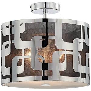 Possini Layered Chrome and Screen Drum Ceiling Fixture