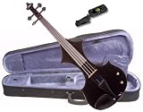Music Basics Electric Violin Complete Kit with Free Tuner - Black 4/4 Full Size (VLN-E100-Black 4/4)
