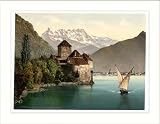 Chillon Castle and Dent du Midi Geneva Lake Switzerland, c. 1890s, (L) Library Image
