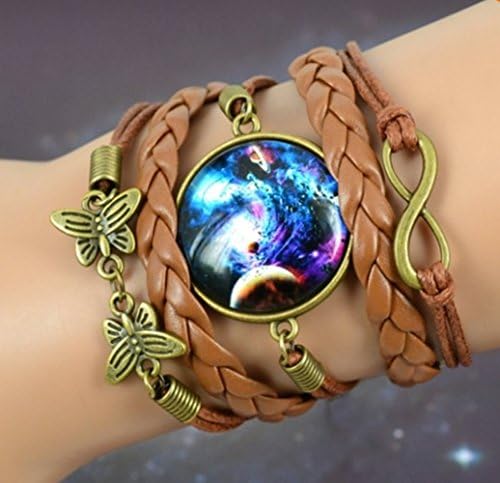 New Multilayer Braided Bracelet Bangles Milky Way Galaxy Cabochon Infinity Charms Wristband Cuff Leather Bracelet