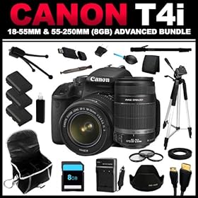Canon EOS Rebel T4i 18.0 MP CMOS Digital SLR Camera with 18-55mm EF-S IS II Lens + Canon EF-S 55-250mm f/4.0-5.6 IS II Telephoto Zoom Lens for Canon Digital SLR Cameras (8GB Advanced Bundle Kit) 6558B001,2044B002