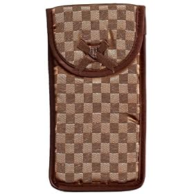 Click here to buy Soft Eyeglass Case, Velcro Closure, Satin Checkered Brown by NaRaYa.