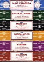 Set of 6 x 15g Boxes Incense Nag Champa Sunrise Sandalwood Midnight Patchouli Celestial by Nag Champa