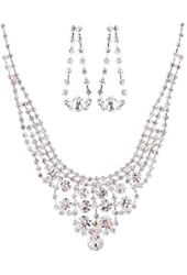 ACCESSORIESFOREVER Women Bridal Wedding Jewelry Crystal Rhinestone Dazzle Bib Drop Necklace Set J662 SV