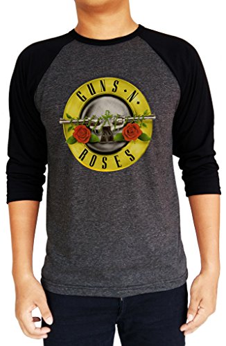 Guns N Roses GNR Distressed Logo Baseball Tee Raglan 3/4 Sleeve T Shirt