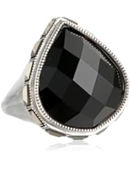 Judith Jack "Flamenco" Sterling Silver, Marcasite and Onyx Tear Shape Ring, Size 8
