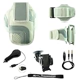 White Adjustable Deluxe Sportband / Workout Armband with Adaptable Neck Str ....