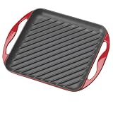 LeCreusetEnameledCast-IronSquareSkinnyGrillPan9.5Inch,Cherry