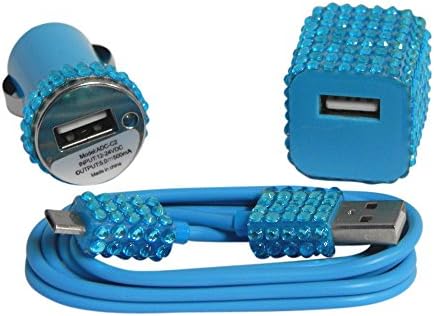 Candy Cables Android Turquoise Rhinestone Cell Phone Wall + Car Charger Sync / Charging Set