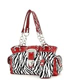 Zebra Print Rhinestone Buckle Satchel Handbag