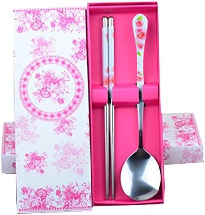 Stainless Steel Chopsticks and Spoon Set for Gifts - Pink Rose