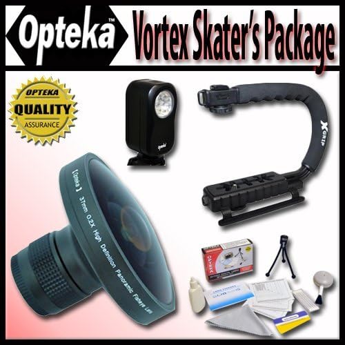 Opteka Deluxe 58mm Vortex "Skaters" Package (Includes the Opteka Platinum Series 0.2X HD Panoramic "Vortex" Fisheye Lens, X-GRIP Camcorder Handle, &amp; 3 Watt Video Light) For for Digital &amp; Video Cameras