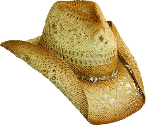 Dorfman Pacific Womens Straw Western Cowgirl Hat w/ Glass Beads