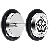 0 Gauge Black And White Celtic Cross Cheater Plug