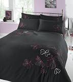 Double Bed Embroidered Duvet Cover Set -Tiffany - Black
