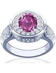 Platinum Round Cut Pink Sapphire Ring With Sidestones