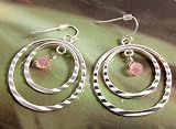Image of Fashion earrings 787 silver colour hoops with pink bead