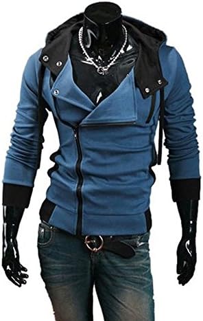 Mens Assassin's Creed 3 Hoodie Costume Top Coat Jacket Cosplay PK2 (Asian 3XL = US X-Large, Blue)