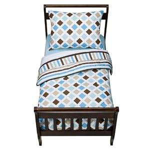 Bacati Aqua/chocolate Mod Stripes Toddler Bedding Set