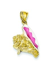 14K Gold 3-D Pink & White Enameled Conch Shell Charm