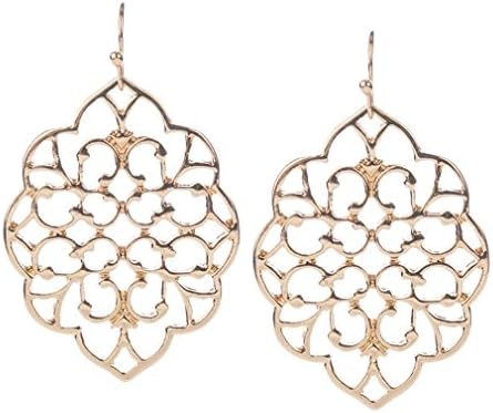 SRX Fashion Silver Jewelry Hollow Out Leaves Dangle Earrings (Gold)