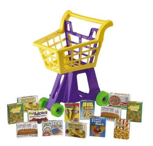 American Plastic Toy Shopping Cart with Toy Food
