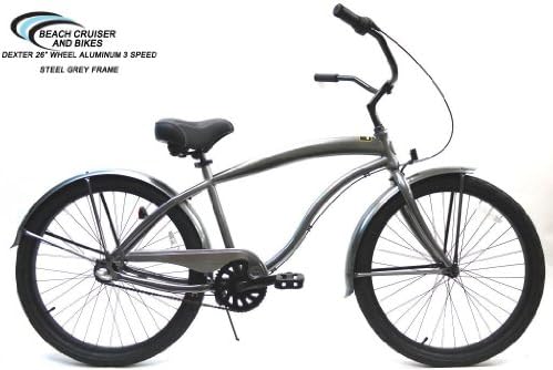 Dexter 26" Wheels Shimano Nexus Internal 3-Speed Aluminum Beach Cruiser in Steel Grey with Black Wheels