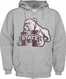 Mississippi State Bulldogs Grey Distressed Mascot Full Zip Hooded Sweatshirt