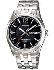 Casio Womens LTP1335D-1AV Silver Stainless-Steel Quartz Watch with Black Dial