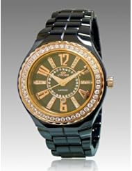 Oniss Paris WomenS ON807-Lrg Blk Lafayette Collection Ladies, High Tech Ceramic Case and Band, Swiss Movement, Sapphire Crystal ,45 Setting Austrian Stones on Bezel , Mop Dial with Austrian Crystal, Ip Rose - Pink Watch